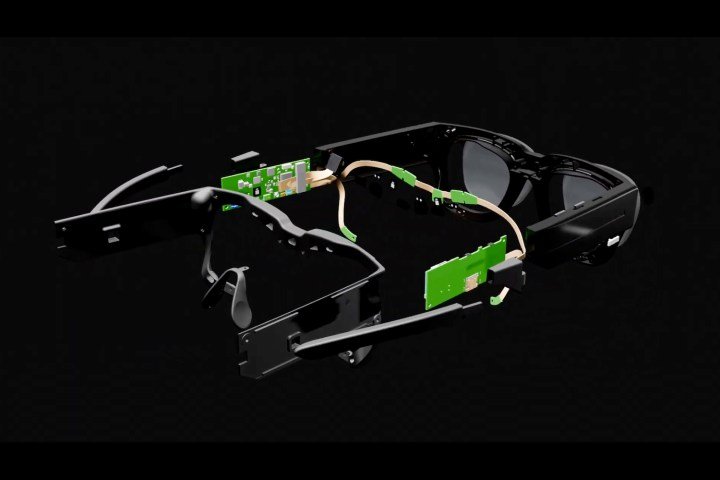 An exploded view of the Emteq Labs Sense smartglasses's components.