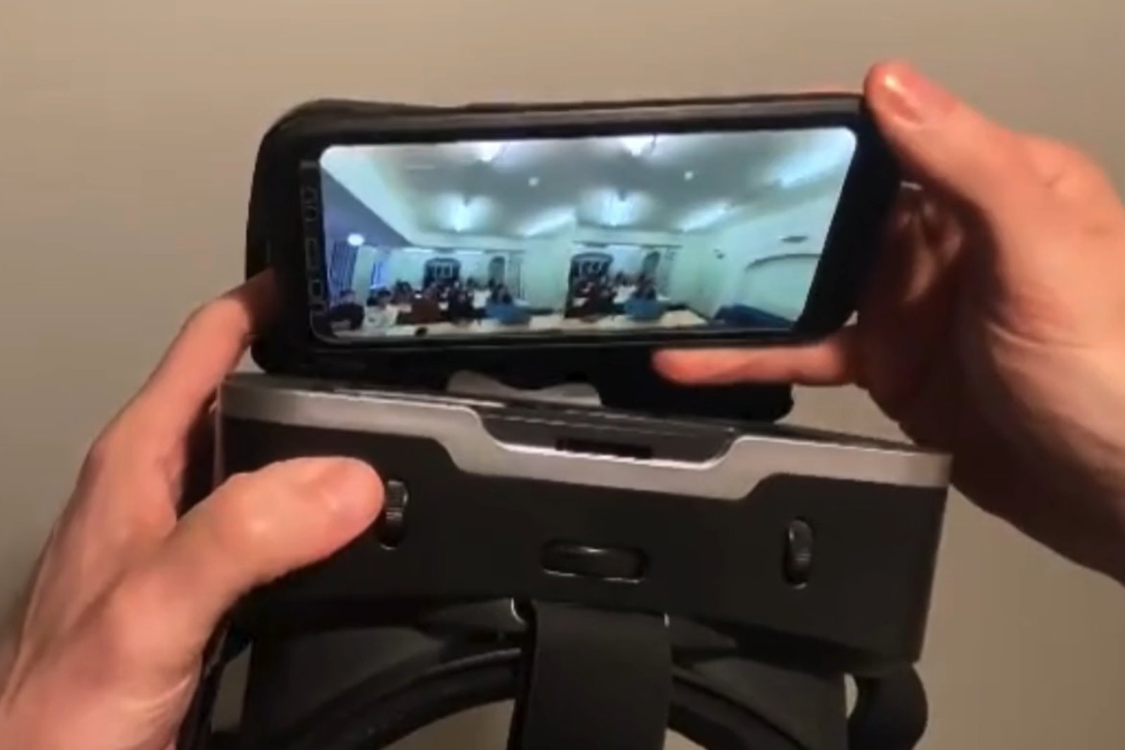 Putting a phone inside a VR kit.