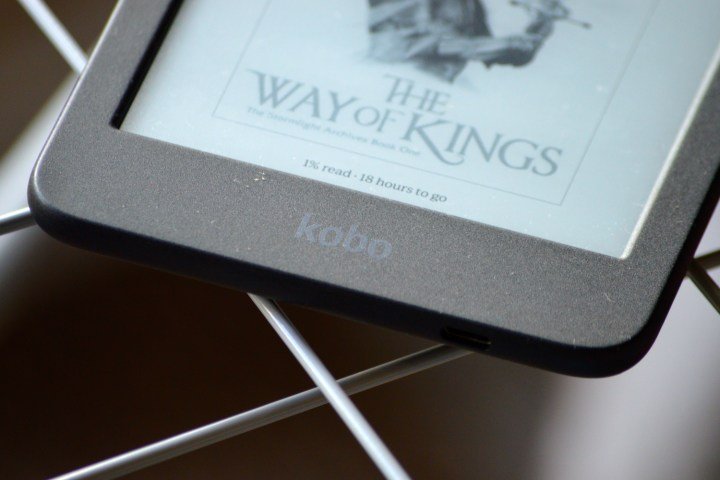 A close-up of the Kobo Clara BW's logo.