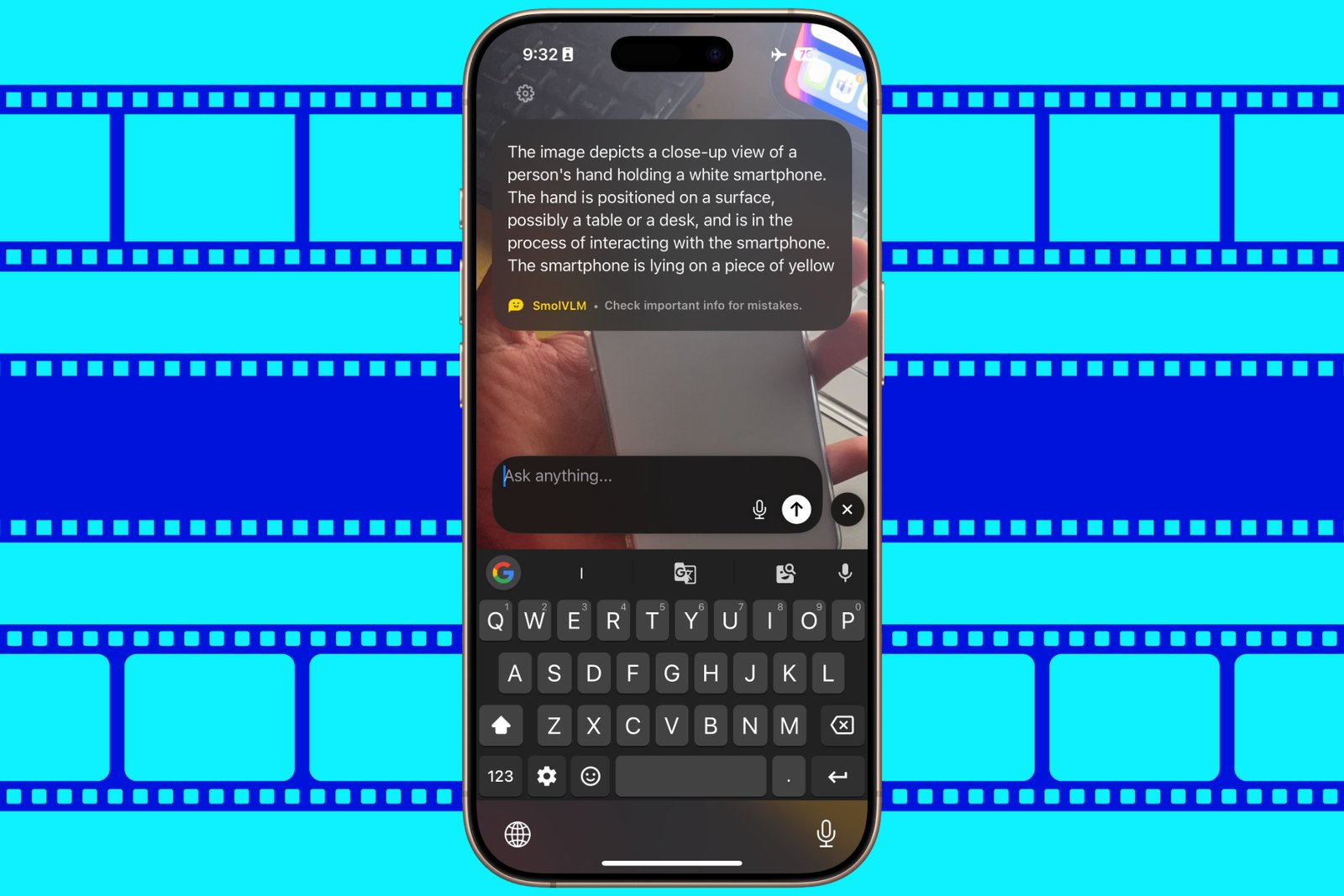 Running HuggingSnap app on iPhone.