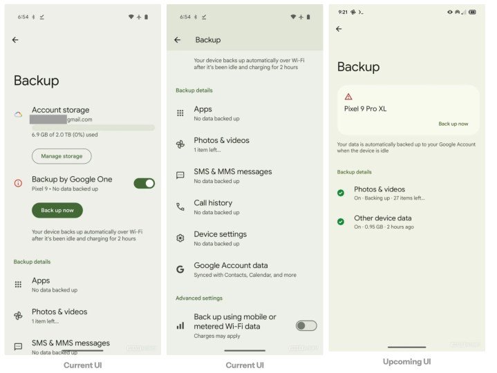 New Google backup up page in beta.