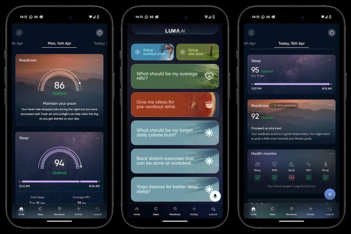 Screenshots taken from the Noise Luna Ring's app.