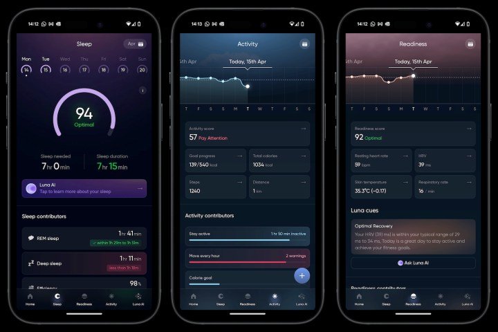 Screenshots taken from the Noise Luna Ring's app.