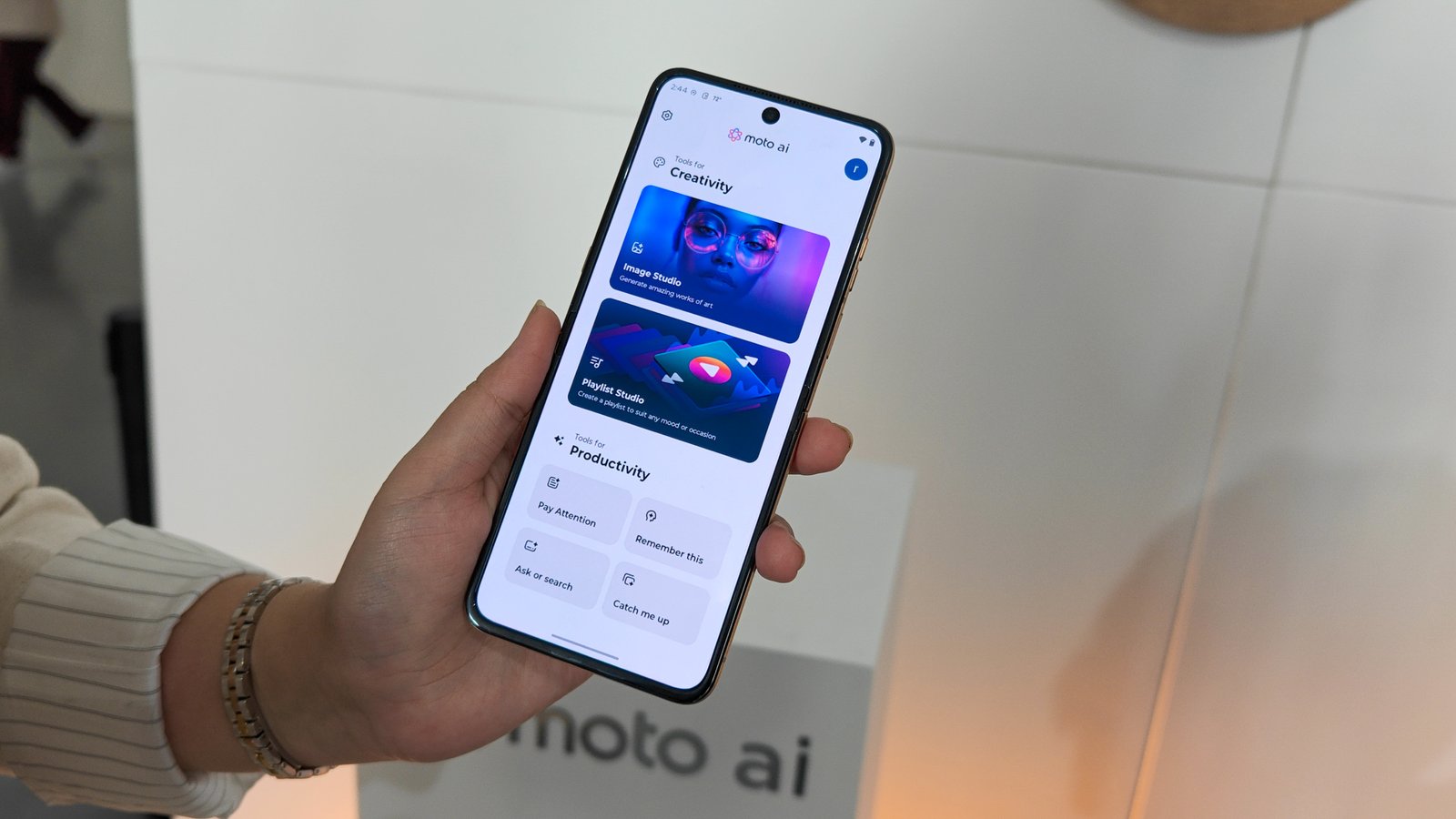 The new creativity tools such as Image Studio and Playlist Studio in Moto AI 2.0 on the Razr 2025 series