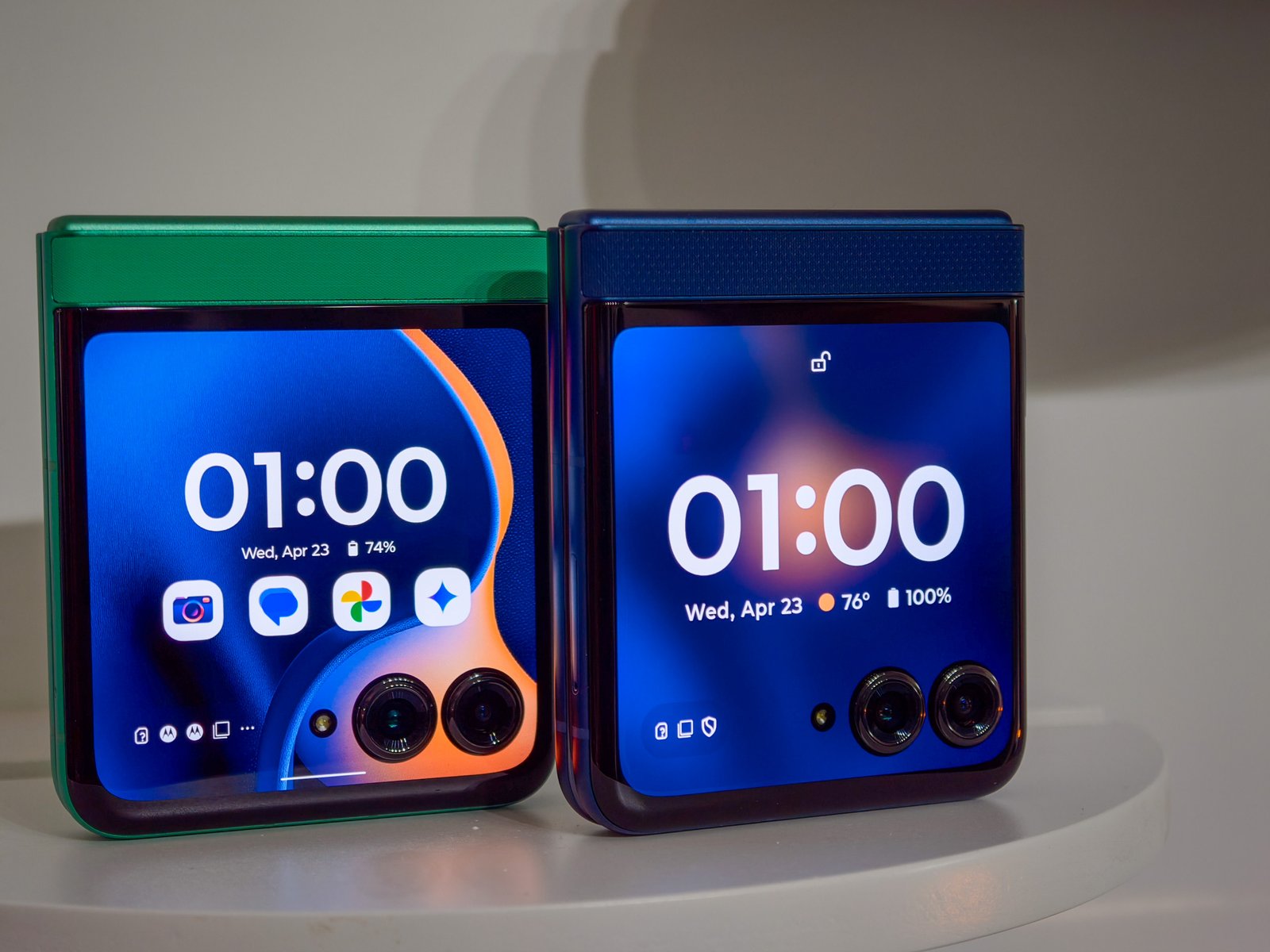 Moto Razr 2025 folded in green and blue