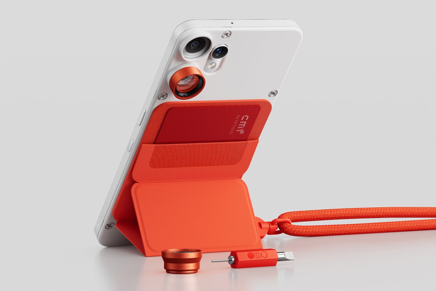 The CMF Phone 2 Pro on its kickstand accessory.