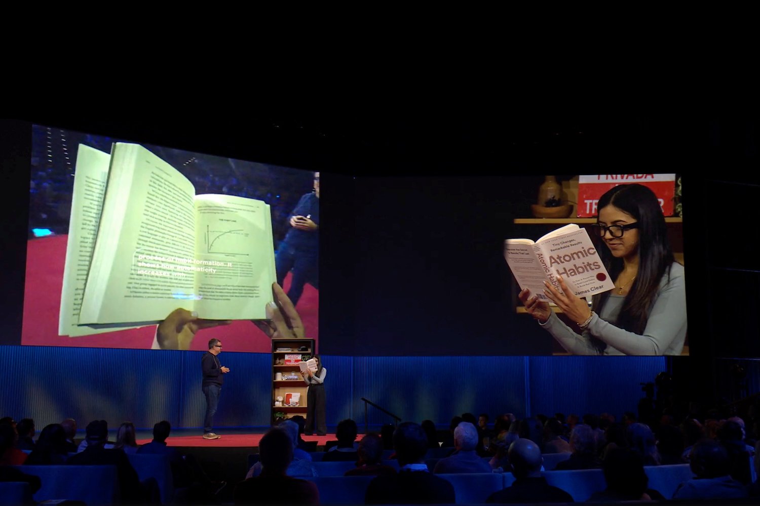 A screenshot from Google's TED Talk on its smartglasses.