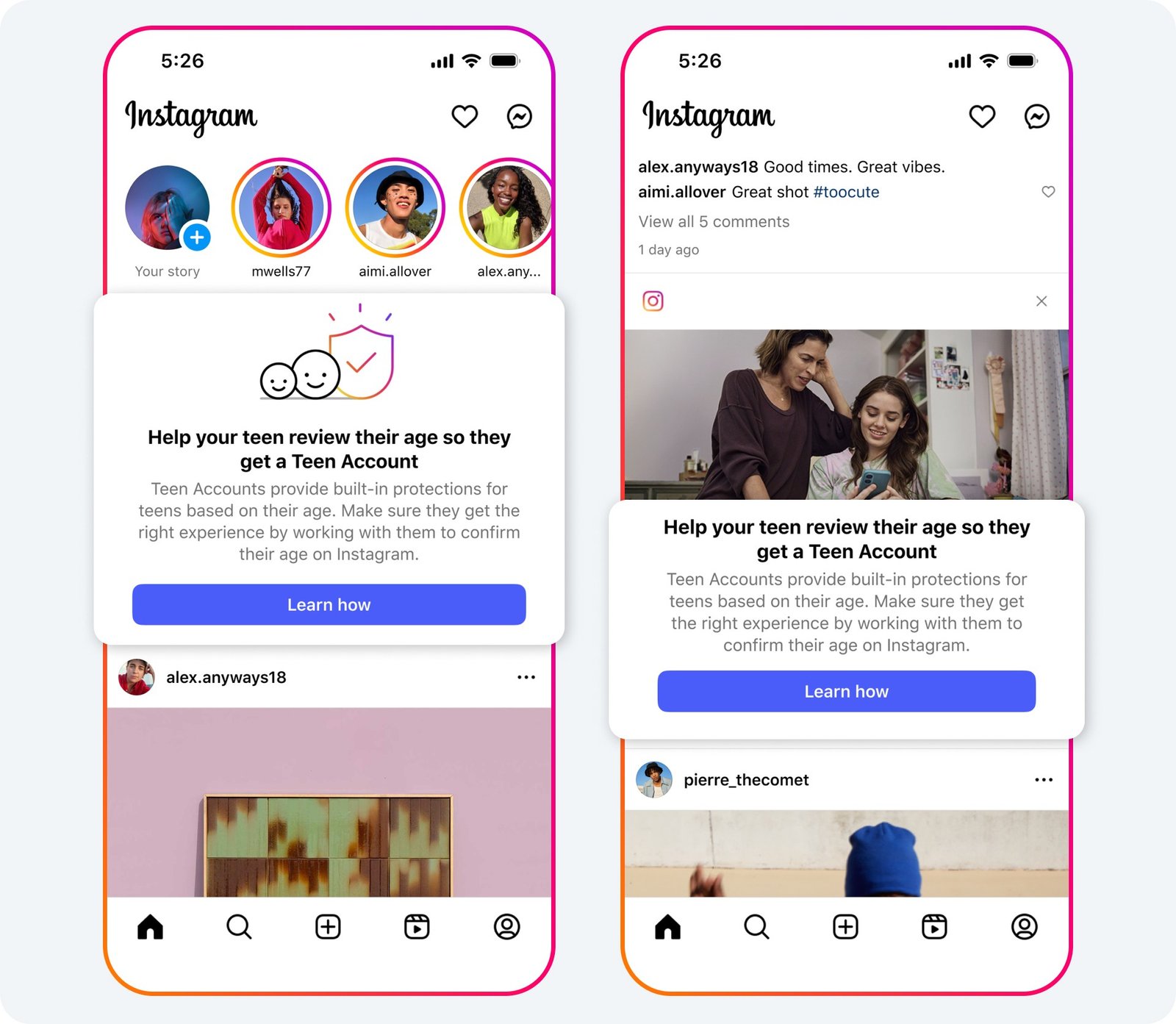 Notification sent to parents with information about enrolling their child into a Teen Account on Instagram.