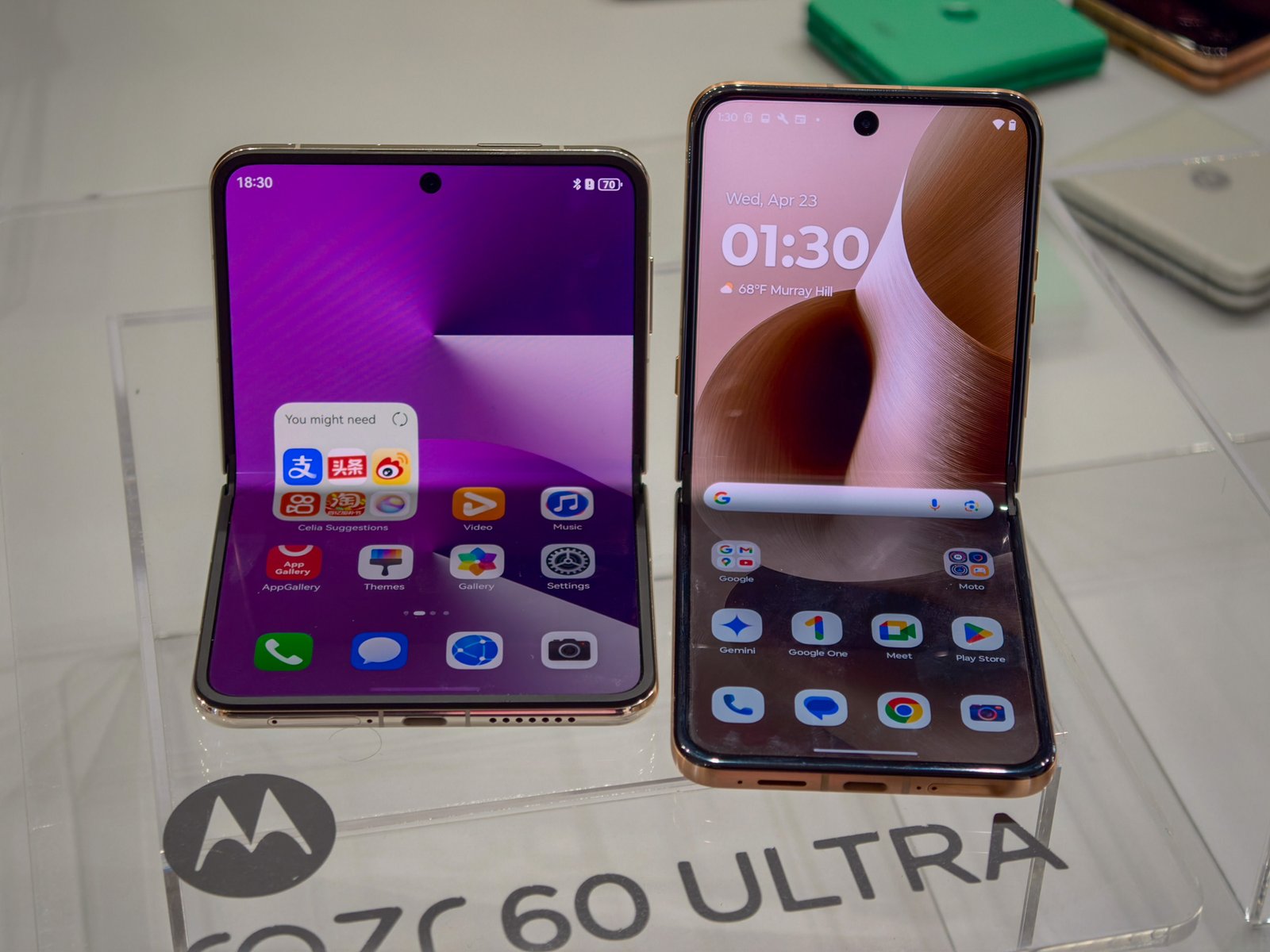 Huawei Pura X and Razr Ultra 2025 main displays half unfolded