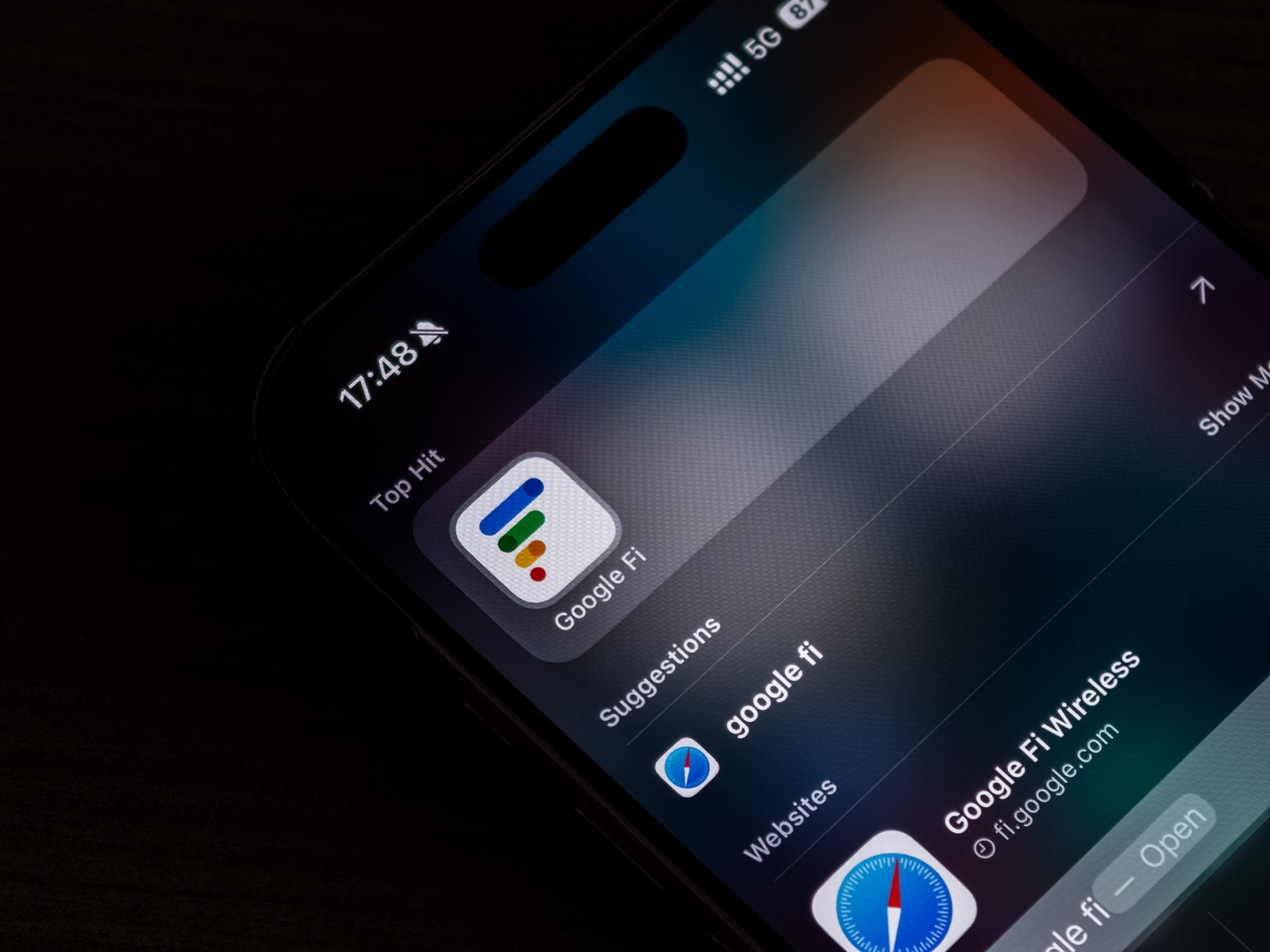 Google Fi Wireless app icon on an iPhone 16 Pro
