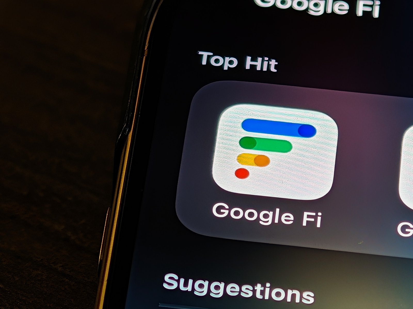Google Fi Wireless app icon on an iPhone 16 Pro
