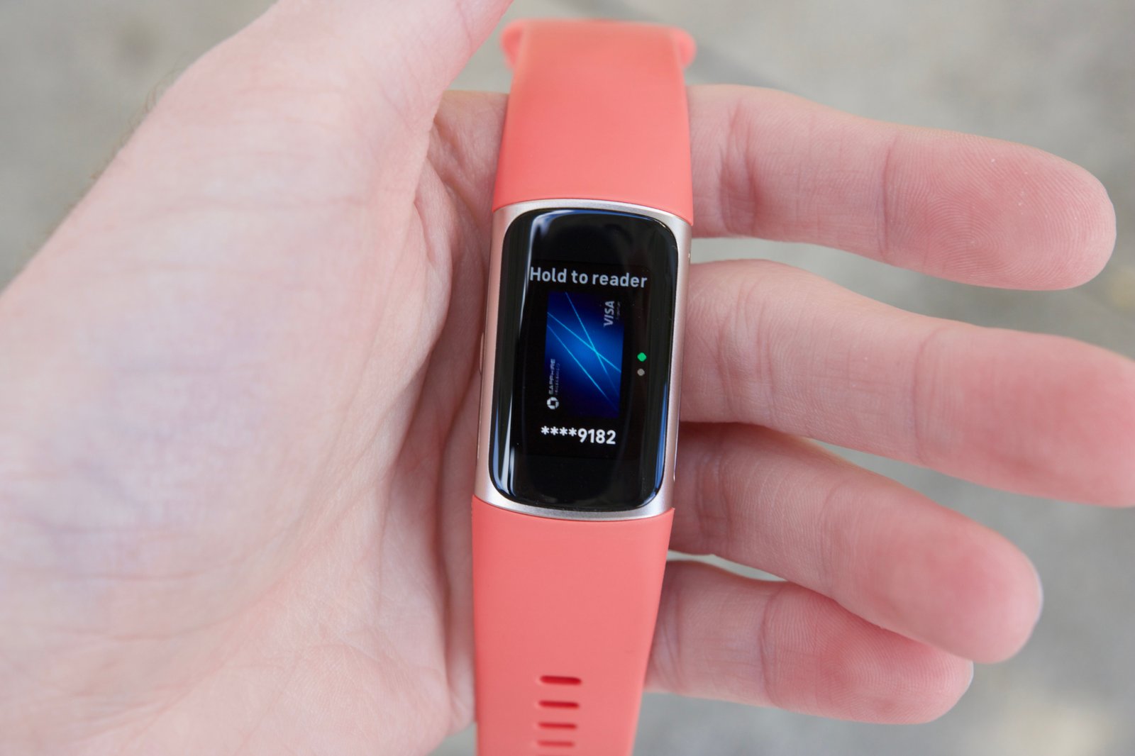 A card stored in Google Wallet on the Fitbit Charge 6.