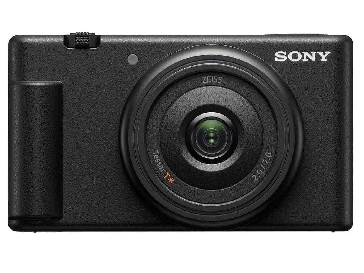 The Sony ZV-1F vlog camera on a white background.