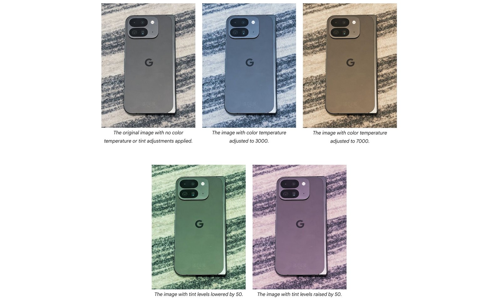Hue and color temperature settings for camera video recording in Android 16.