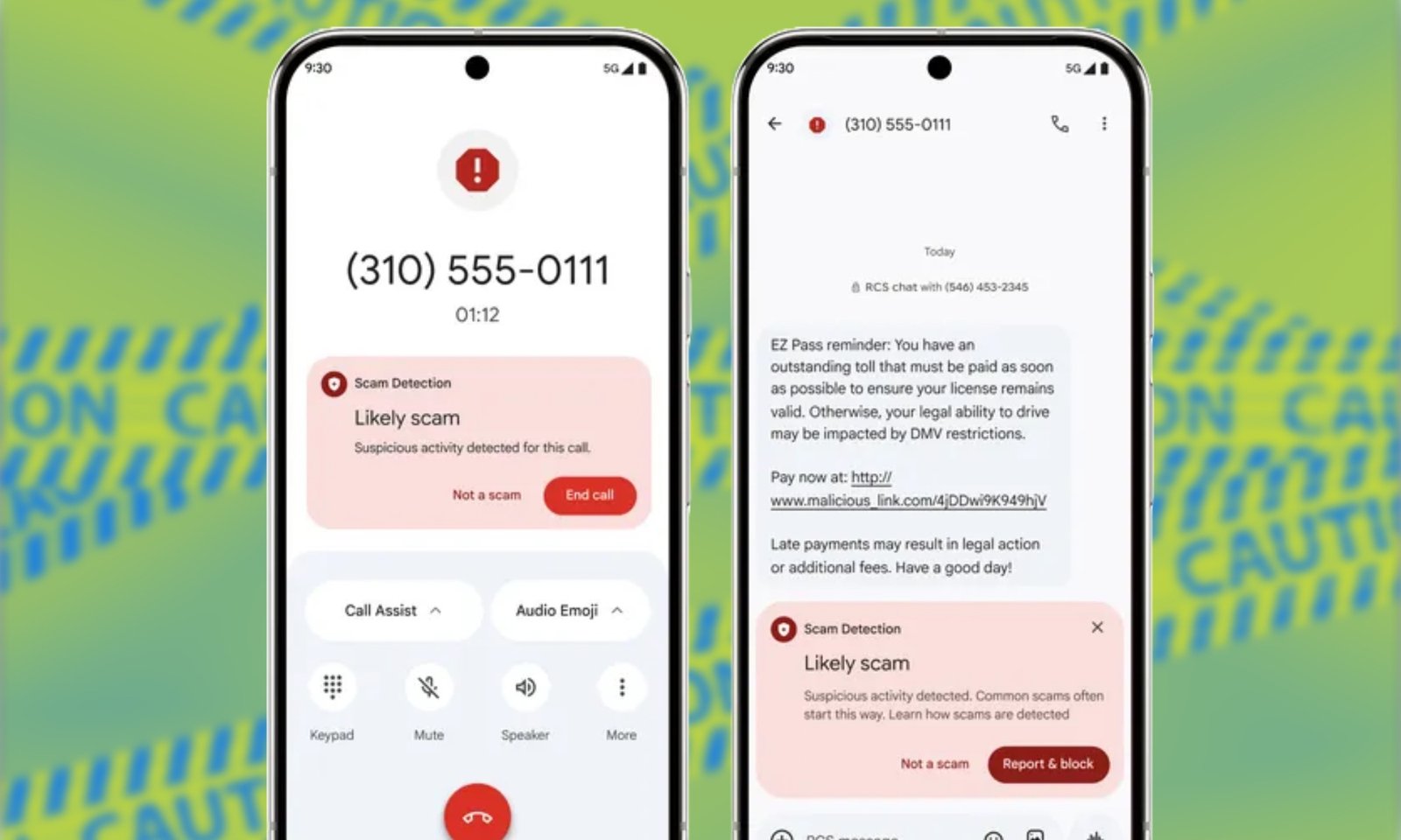 detection and warning in Google Messages and Phone apps