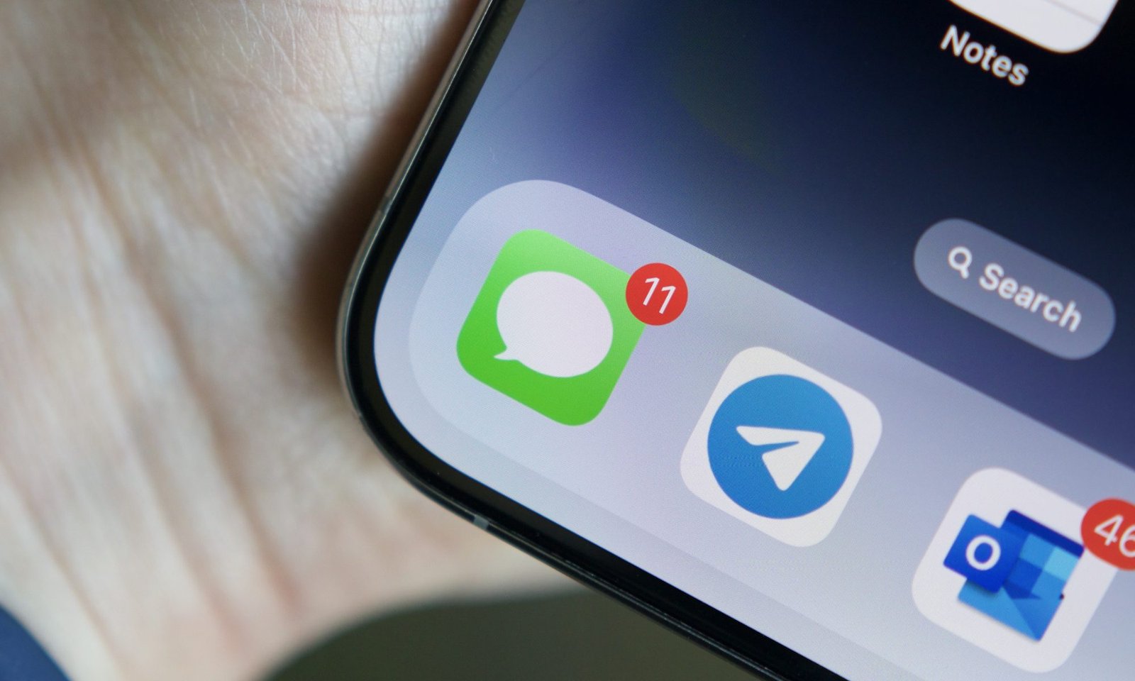 Close-up photo of the Messages app on an iPhone.