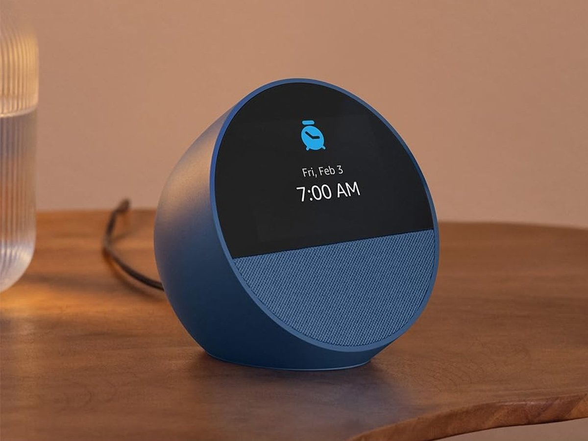 The Amazon Echo Spot (2024) on a small table.