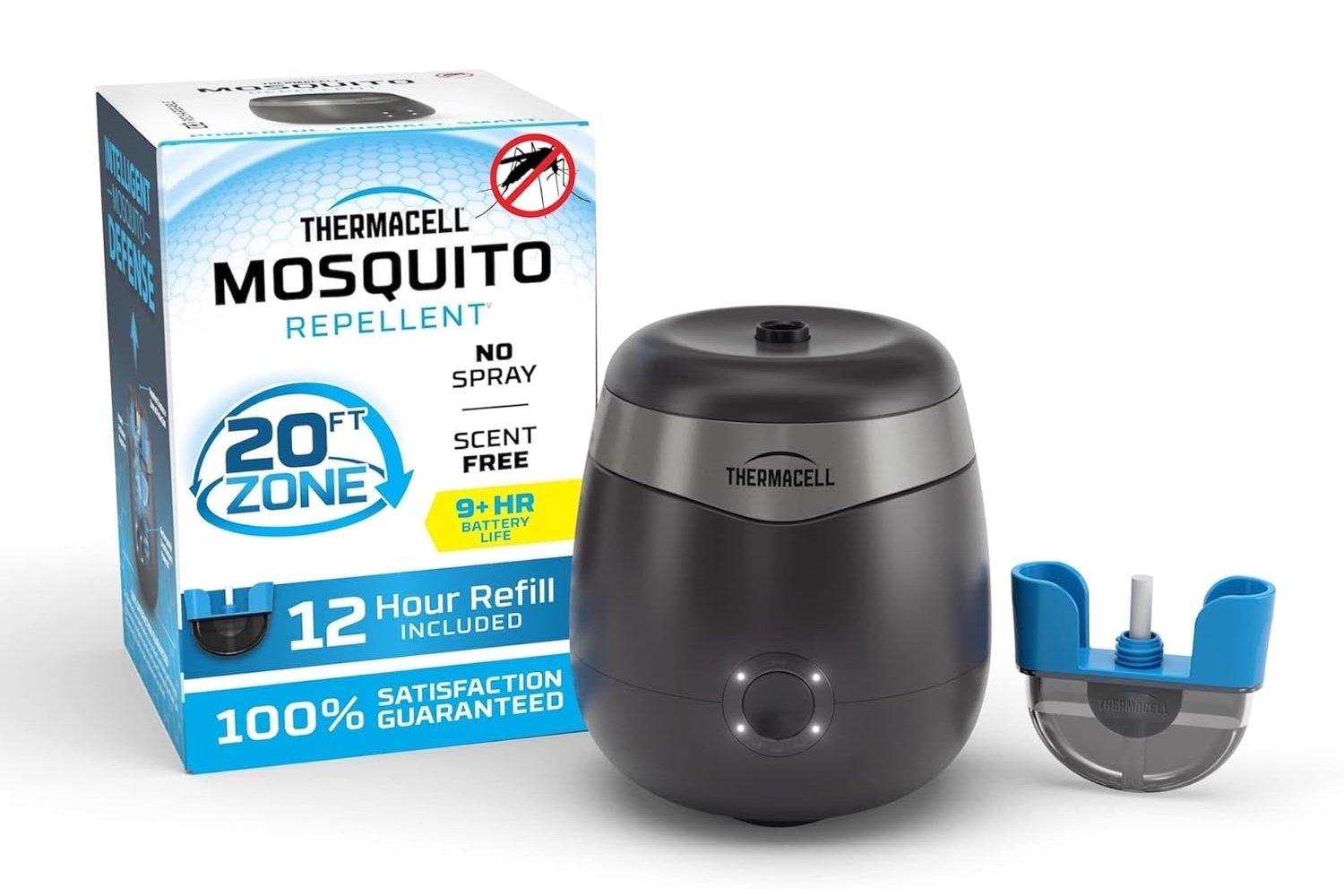 The Thermacell E90 rechargeable mosquito repeller and its box.