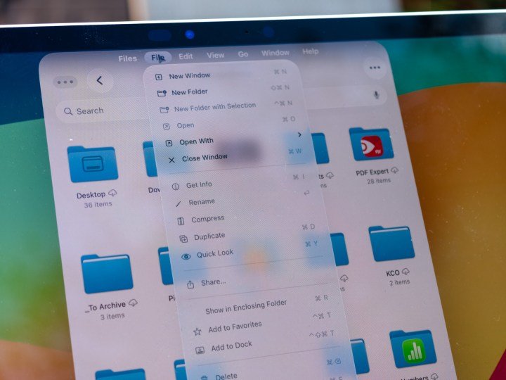 Files app and the new File menu on iPadOS 26 developer beta 1 running on an iPad Pro M4 11-inch