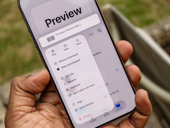 Preview app in iOS 26 developer beta 1 running on the iPhone 16 Pro