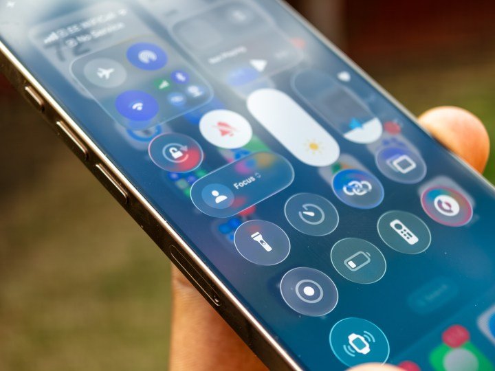 The control center with Liquid Design on the iOS 26 developer beta 1 running on the iPhone 16 Pro