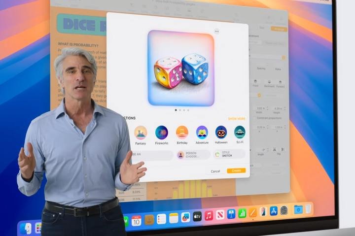 Apple's Craig Federighi presents the Image Playground app running on macOS Sequoia at the company's Worldwide Developers Conference (WWDC) in June 2024.