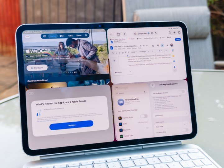 4 windows open multitasking on the iPad Pro M4 11 running iPadOS 26 developer beta 1