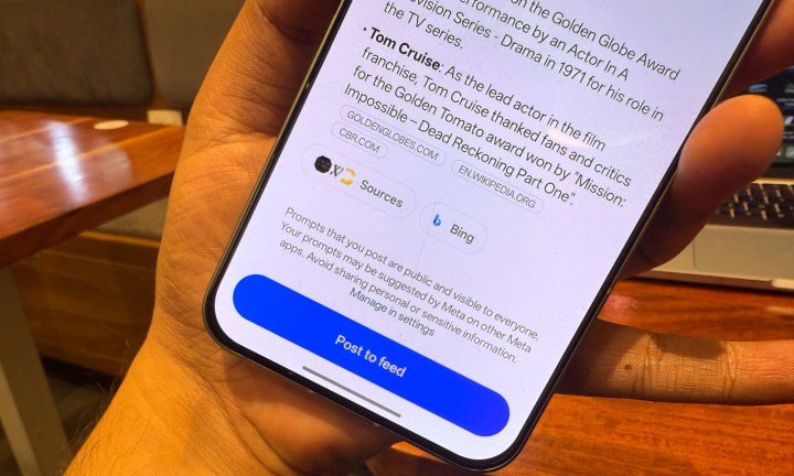 Publicly posting chat with Meta AI in mobile app.