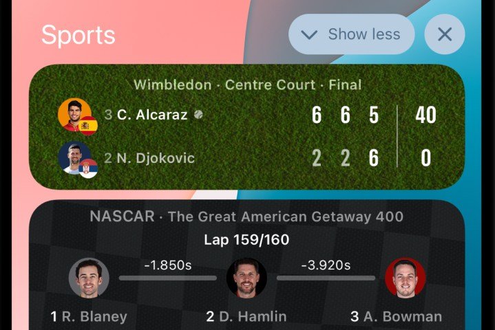 Tennis live activities on the lock screen of an iPhone