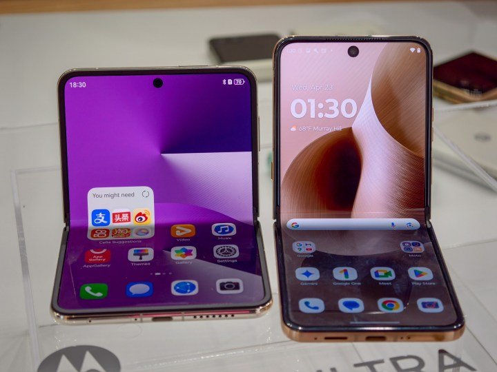 Huawei Pura X and Razr Ultra 2025 main displays half unfolded