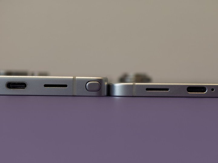 Galaxy S25 Edge thin profile next to the galaxy s25 ultra to show the difference in thickness