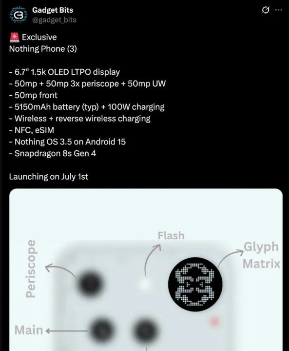 Leaked specs of the Nothing Phone 3