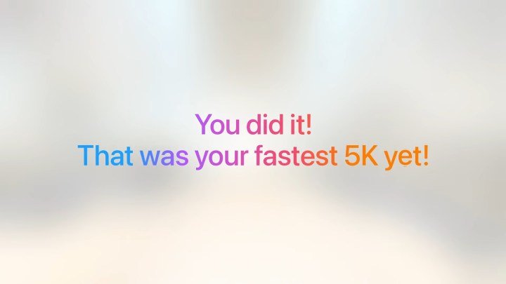 WWDC 2025 keynote screenshot showing Workout Buddy motivational phrases in WatchOS 26