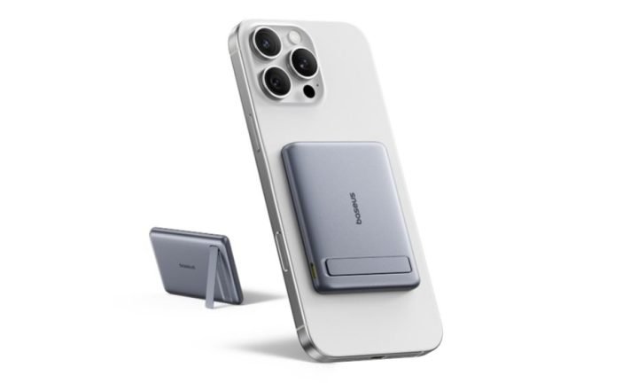 The Baseus Am31 Mini Power Bank with its kickstand shown.