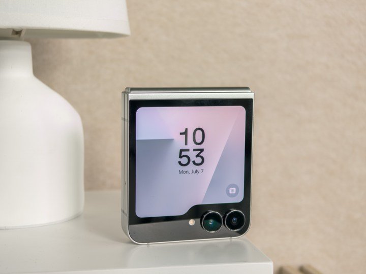 Galaxy Z Flip 7 FE in White on a table