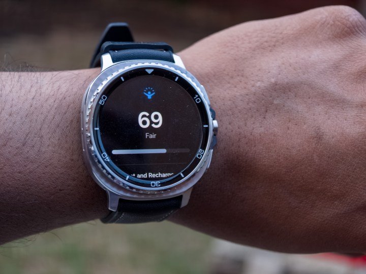 Energy score on a Galaxy Watch 8 Classic in Black on a wrist