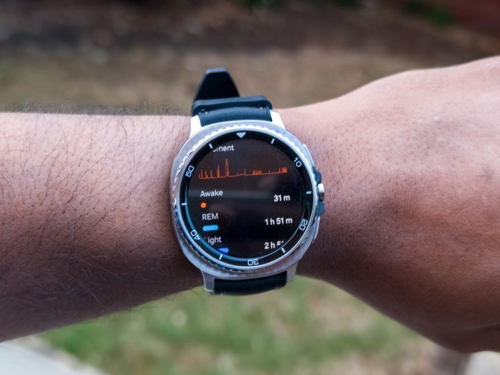 Sleep report on a Galaxy Watch 8 Classic in Black on a wrist