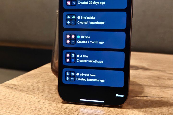 Synced tab groups from Chrome appearing on an iPhone.